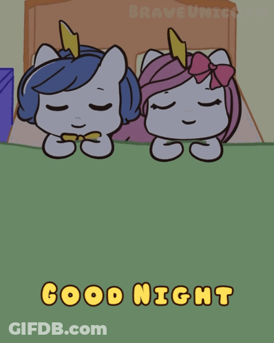 Two Unicorns Laying On Bed Good Night GIF