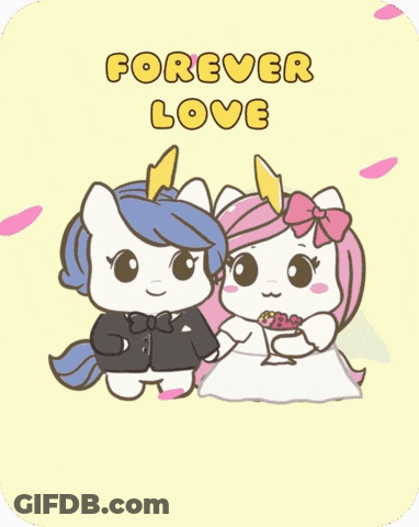 Two Unicorns Sitting Together Saying Forever Love GIF