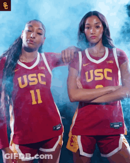 Two USC Basketball Players Posing GIF