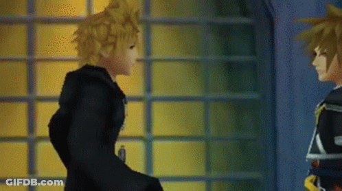 Two Video Game Characters Standing In Front Of Window GIF