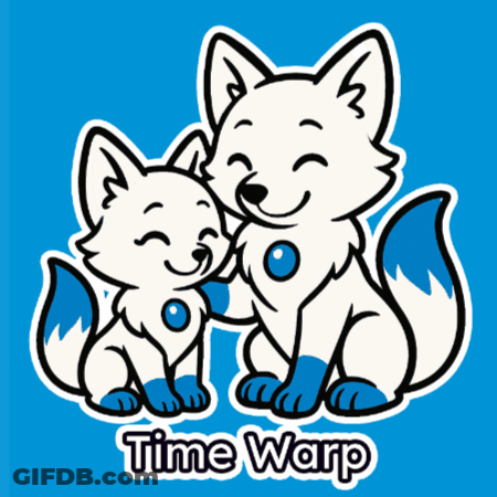 Two White Foxes Sitting With Time Warp GIF
