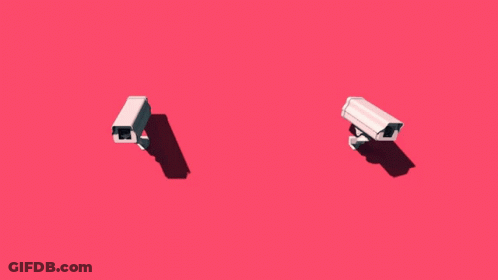 Two White Security Cameras On Pink Background GIF
