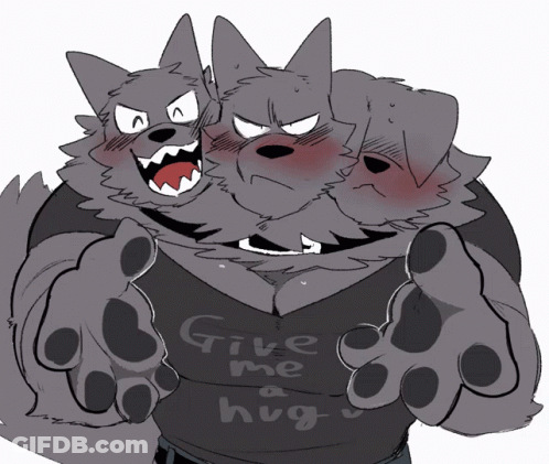 Two Wolves One Wearing Give Me A Hug Shirt GIF