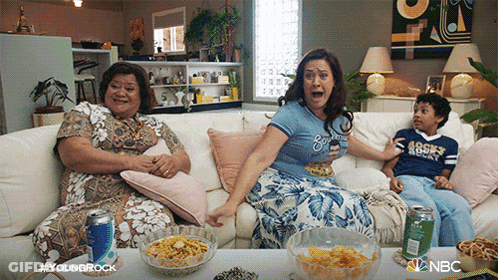 Two Women And A Boy Sitting On Couch With NBC GIF