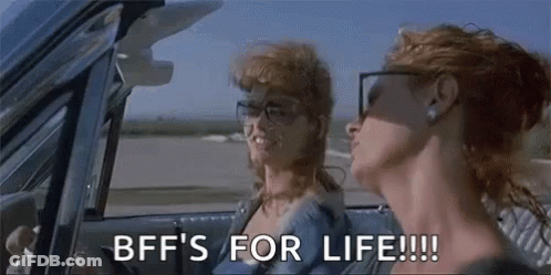 Two Women Are Driving A Car And One Of Them Is Saying Bff 'S For Life . GIF