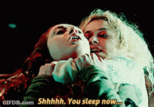 Two Women Are Hugging Each Other And One Of Them Says Shhhh You Sleep Now GIF