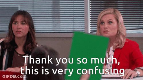Two Women Are Sitting At A Table With The Words Thank You So Much This Is Very Confusing GIF