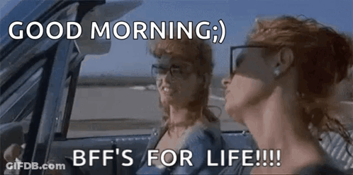 Two Women Are Sitting In A Car With The Caption Good Morning Bff 'S For Life !!! GIF