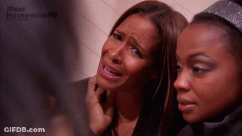 Two Women Are Sitting Next To Each Other And One Of Them Is Crying And The Words Real Housewives Are On The Bottom GIF