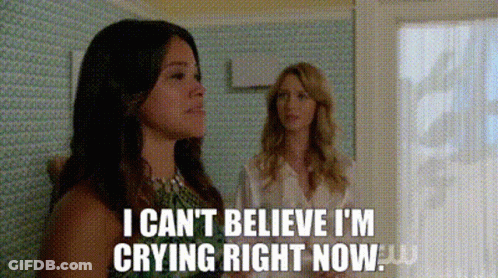 Two Women Are Standing Next To Each Other And One Of Them Is Saying I Can 'T Believe I 'M Crying Right Now GIF