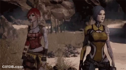 Two Women Are Standing Next To Each Other On A Beach . GIF