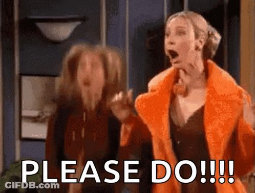 Two Women Are Standing Next To Each Other With One Saying Please Do GIF
