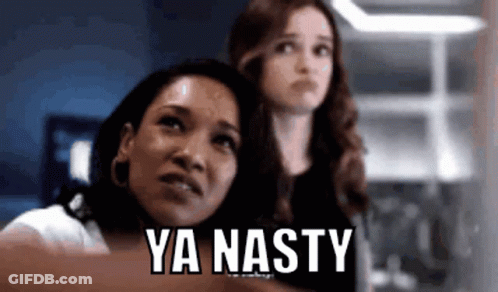Two Women Are Standing Next To Each Other With The Words Ya Nasty Written On The Bottom GIF