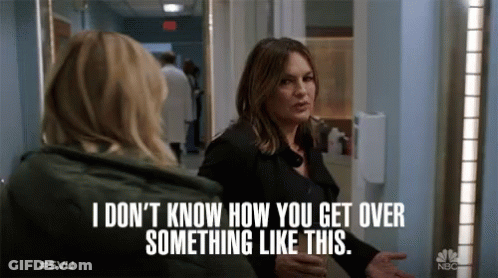 Two Women Are Talking In A Hallway And One Says I Don 'T Know How You Get Over Something Like This GIF