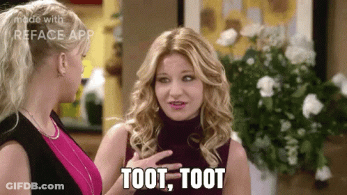 Two Women Are Talking To Each Other And One Of Them Is Saying Toot , Toot GIF