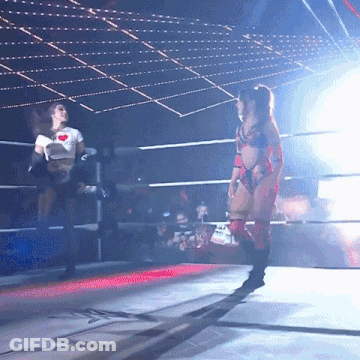 Two Women Are Wrestling In A Ring And One Has A Heart On Her T-Shirt GIF