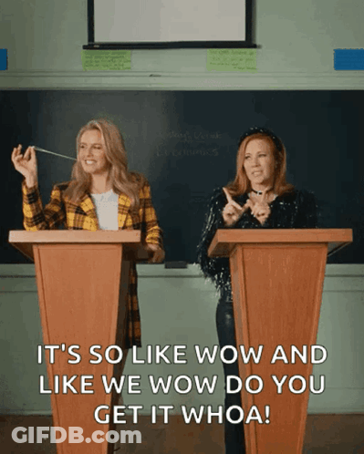Two Women At Podiums Saying Wow GIF