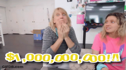 Two Women At Table One Wearing Pink I Love You T-Shirt GIF