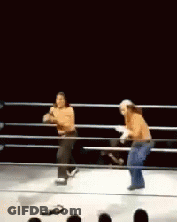 Two Women Dancing In Boxing Ring With Crowd GIF