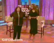 Two Women Dancing On Stage At Andy's Dan GIF
