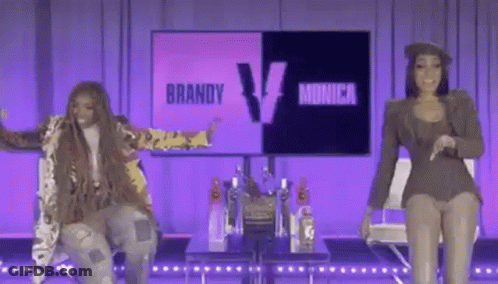 Two Women Dancing On Stage In Front Of Television GIF