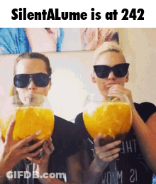 Two Women Drinking From Large Glasses Silentalume Is At 242 GIF