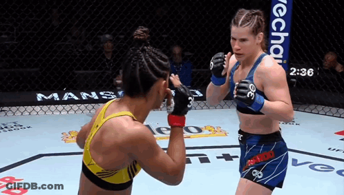 Two Women Fighting In Boxing Ring With Reebok Sign GIF