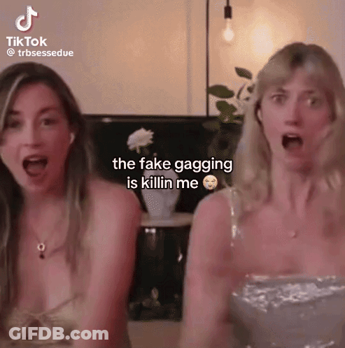 Two Women Gagging Fake Gagging Is Killin Me GIF