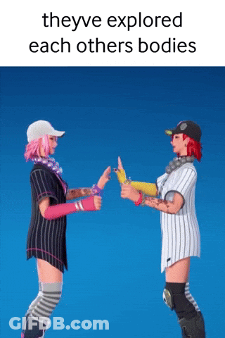 Two Women Giving Each Other A High Five With The Words Theyve Explored Each Others Bodies Above Them GIF
