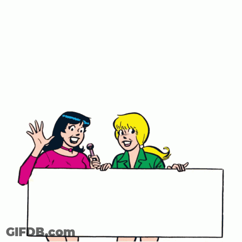 Two Women Holding Sign And Microphone GIF