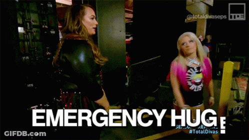 Two Women Hugging Saying Emergency Hug GIF