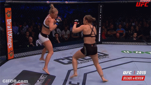 Two Women In A Boxing Ring With Ufc 2015 Decade In Review At The Top GIF