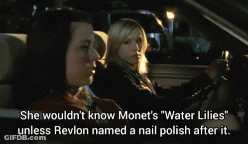 Two Women In A Car Saying She Wouldn't Know Monet's Water Lilies GIF