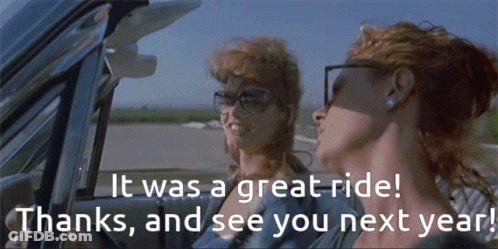 Two Women In A Car With The Words " It Was A Great Ride " GIF