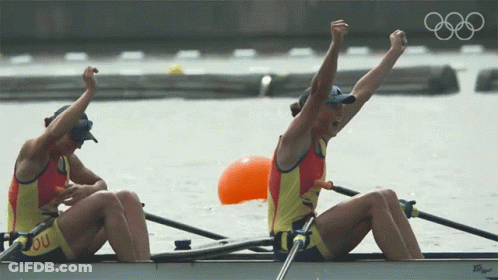 Two Women In A Rowing Boat With The Letters Ou On Their Shirts GIF