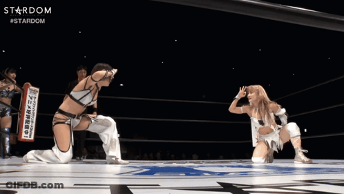 Two Women In A Wrestling Ring With The Word Stardom On The Bottom Right GIF