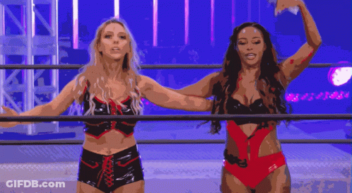 Two Women In Bikinis Standing In Ring GIF