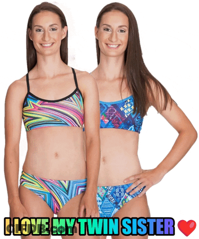 Two Women In Bikinis With The Words I Love My Twin Sister GIF