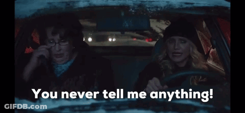 Two Women In Car Saying You Never Tell Me Anything GIF