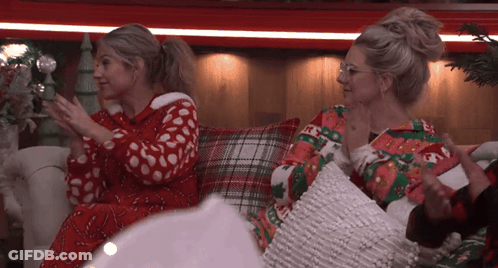 Two Women In Christmas Pajamas Clapping GIF