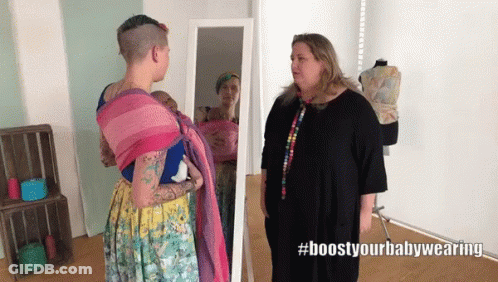 Two Women In Front Of Mirror #Boostyourbabywearing GIF