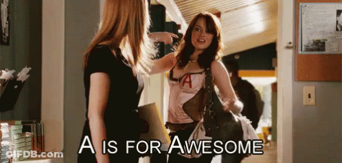 Two Women In Hallway One Says A Is For Awesome GIF