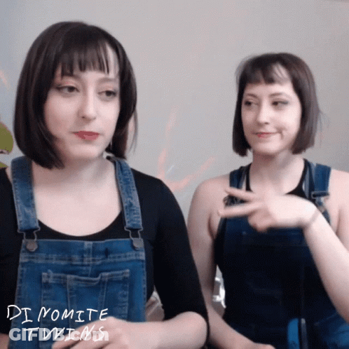 Two Women In Overalls Dynamite Twins GIF