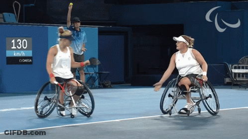 Two Women In Wheelchairs Tennis Court 130 Km/h GIF