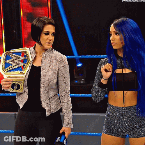 Two Women In Wrestling Ring One Holding World Heavyweight Championship GIF