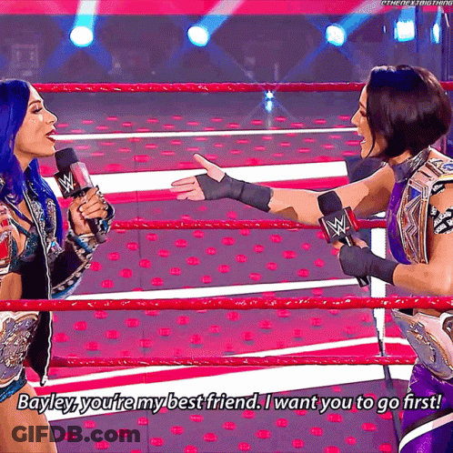 Two Women In Wrestling Ring One Says Bayley You're My Best Friend GIF