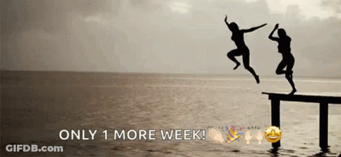 Two Women Jumping Off Pier Saying Only 1 More Week GIF