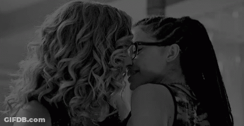Two Women Kissing In Black And White GIF