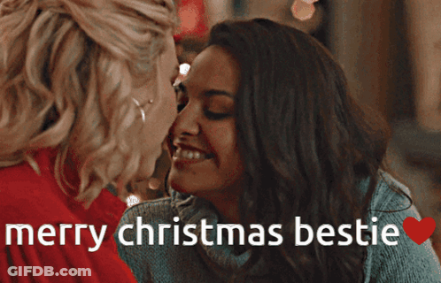 Two Women Kissing Merry Christmas Bestie GIF