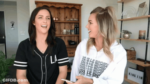 Two Women Laughing One Wearing LA Jersey GIF